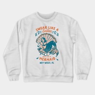 Key West, Florida Funny Sailor Mermaid Tattoo Art Crewneck Sweatshirt